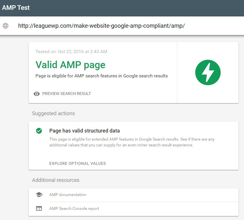 google-search-console-amp-test